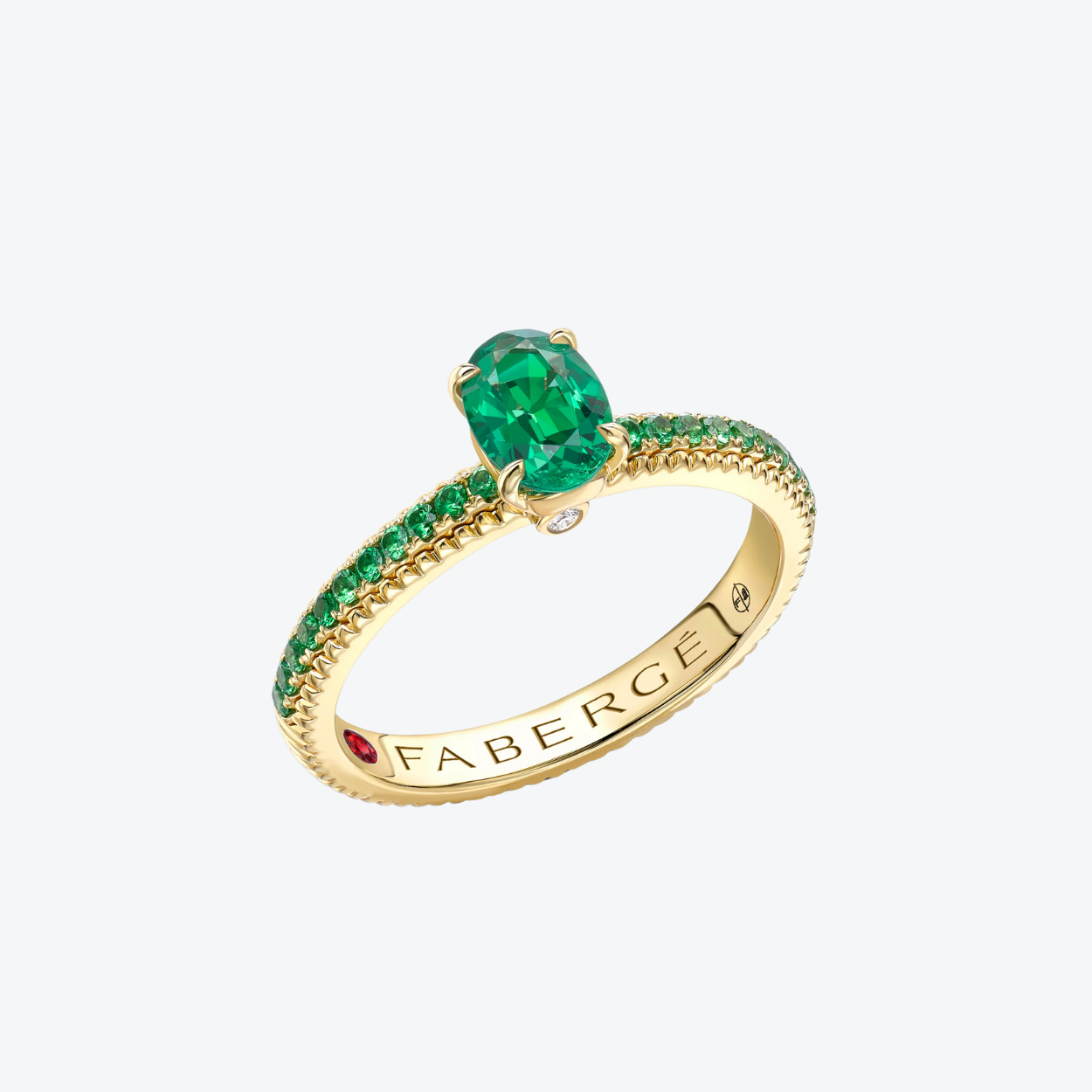 Fabergé Emerald Fluted ring with tsavorite garnet