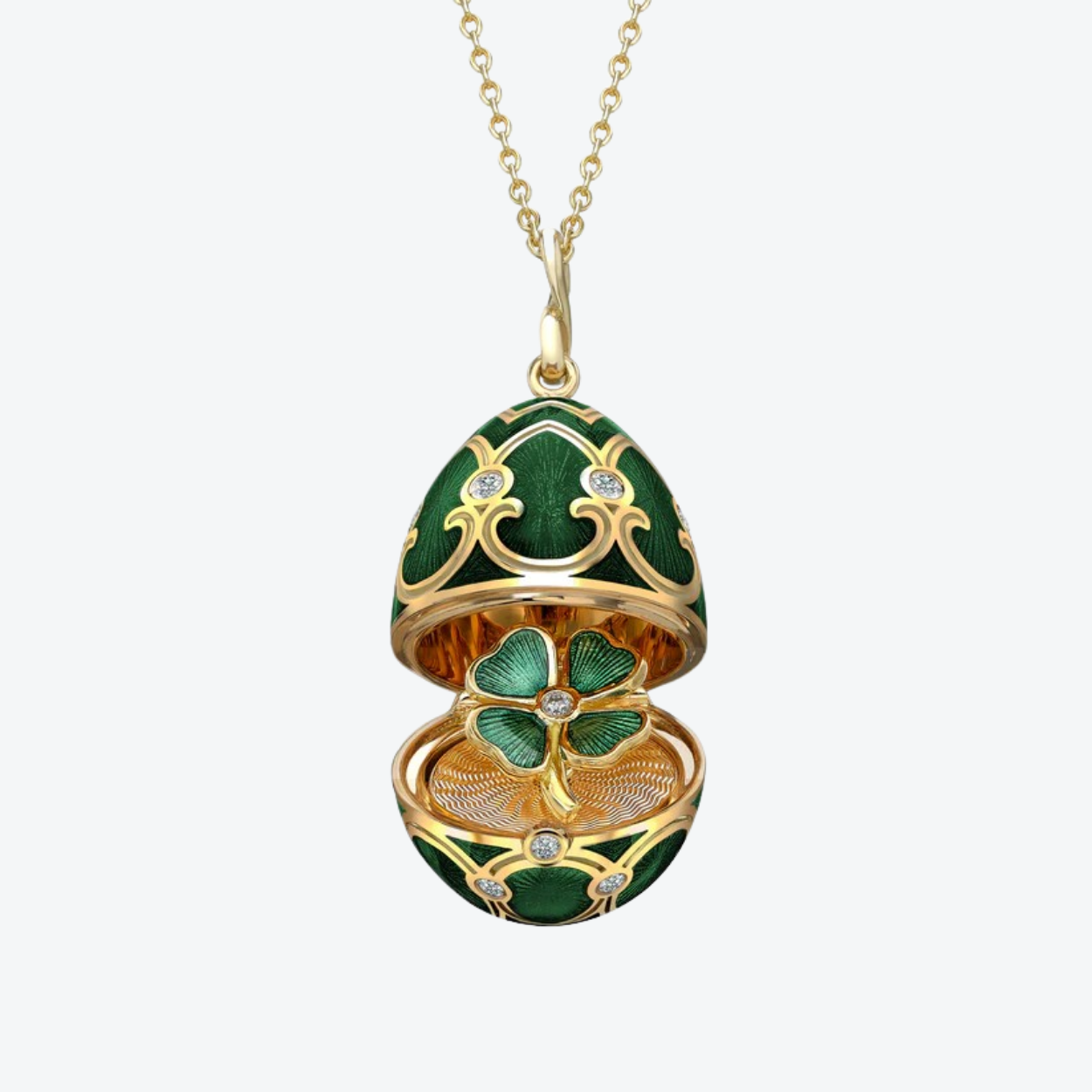 Fabergé Guilloché Enamel Clover Suprise Locket necklace