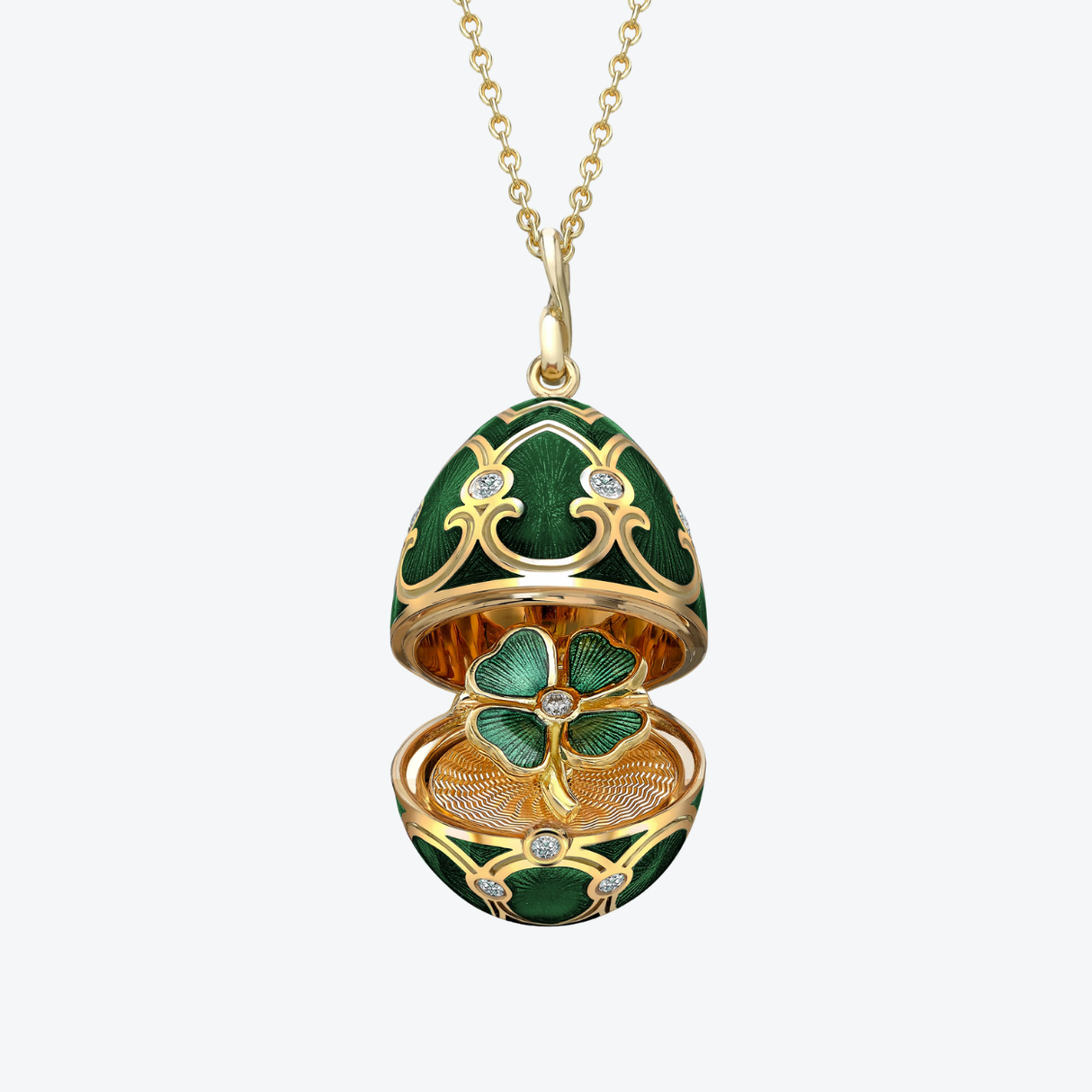 Fabergé Guilloché Enamel Clover Surprise Locket necklace