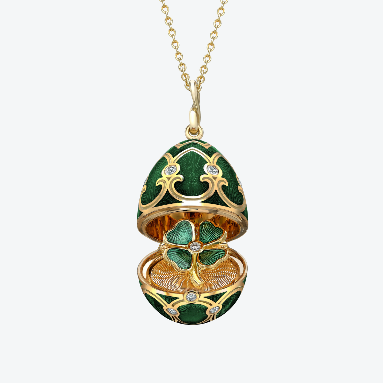 Fabergé Guilloché Enamel Clover Surprise Locket necklace