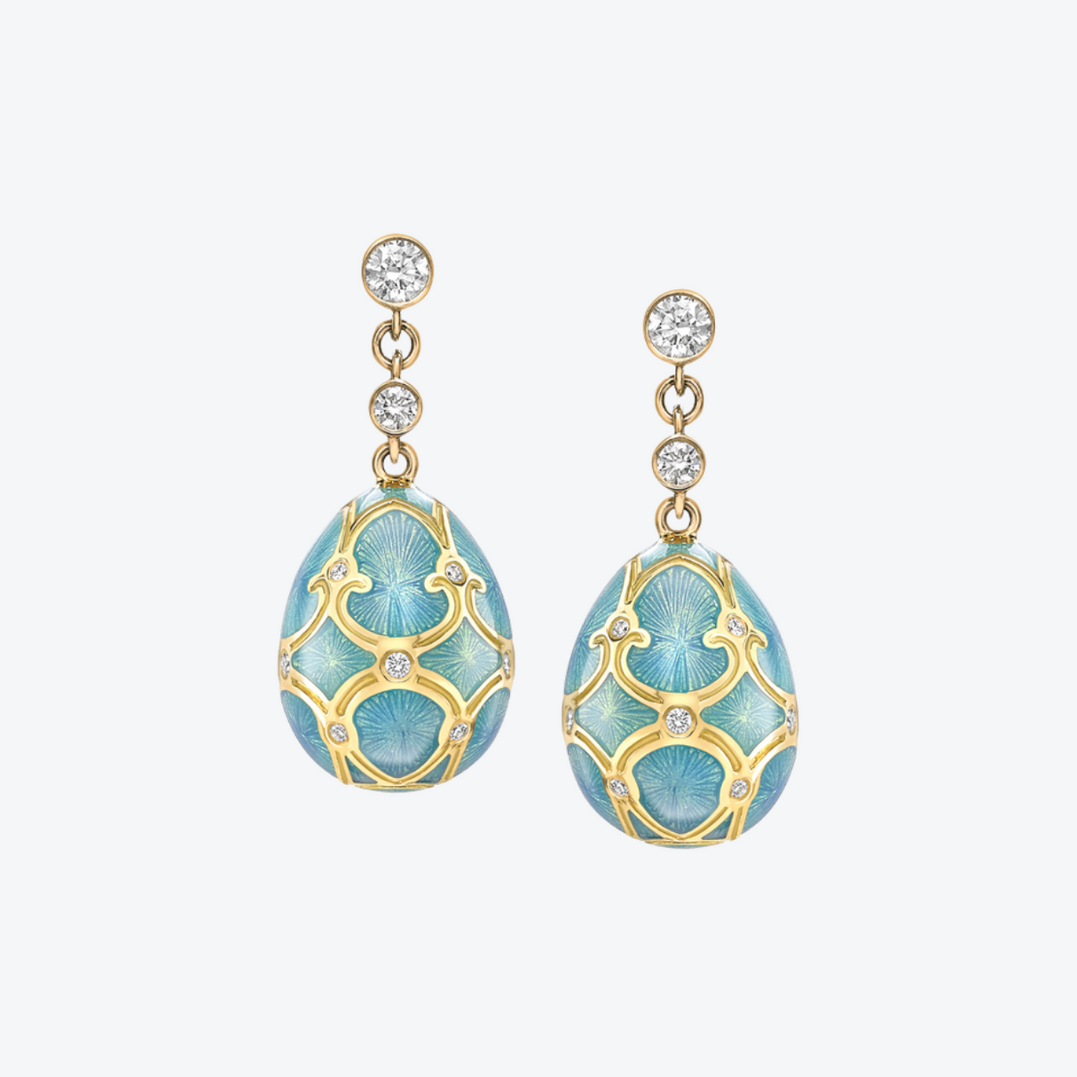 Fabergé Guilloché Enamel Egg Drop Earrings
