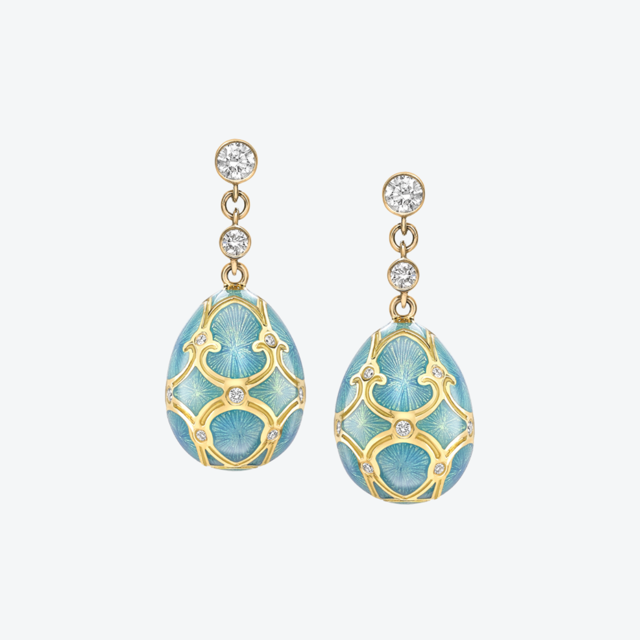 Fabergé Guilloché Enamel Egg Drop Earrings