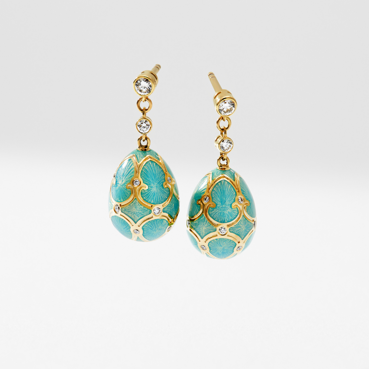 Fabergé Guilloché Enamel Egg Drop Earrings
