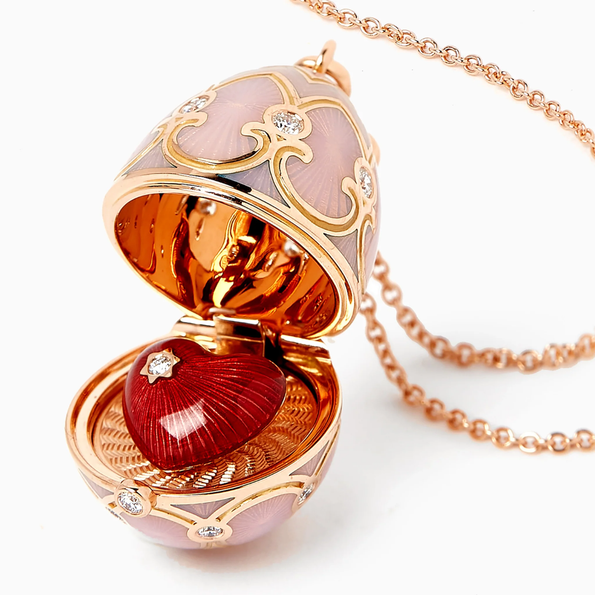 Fabergé Guilloché Enamel Heart Surprise Locket necklace