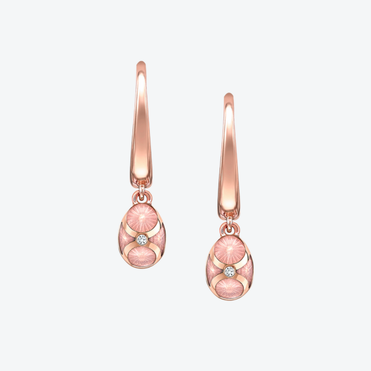 Fabergé Guilloché Enamel Hoop Egg Drop Earrings