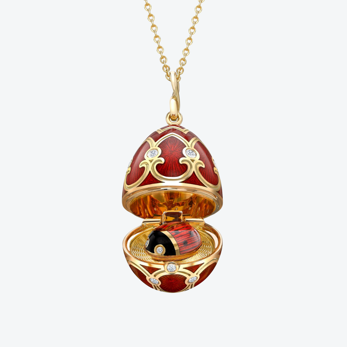 Fabergé Guilloché Enamel Ladybird Surprise Locket necklace