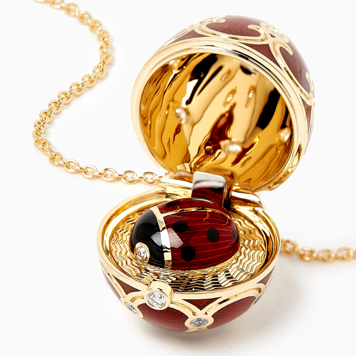 Fabergé Guilloché Enamel Ladybird Surprise Locket necklace