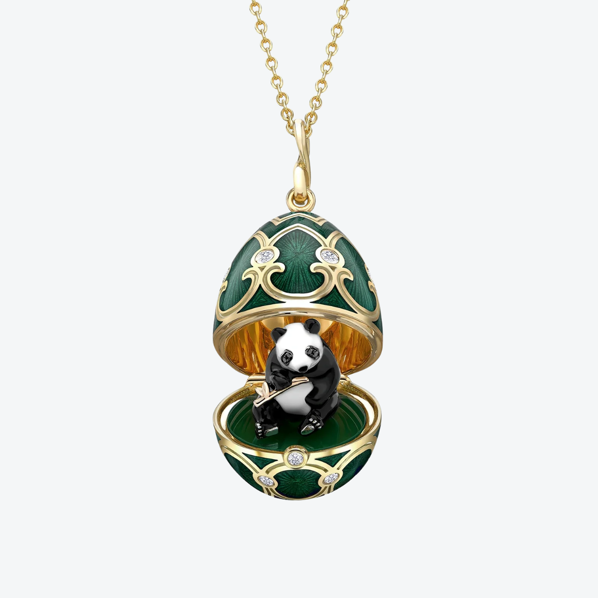 Fabergé Guilloché Enamel Panda Surprise Locket necklace