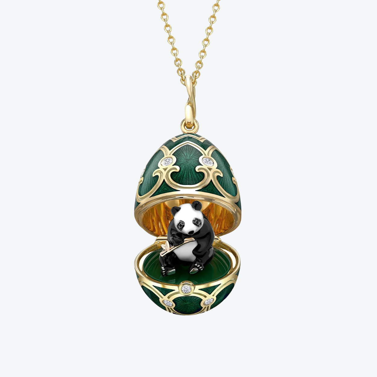 Fabergé Guilloché Enamel Panda Surprise Locket necklace