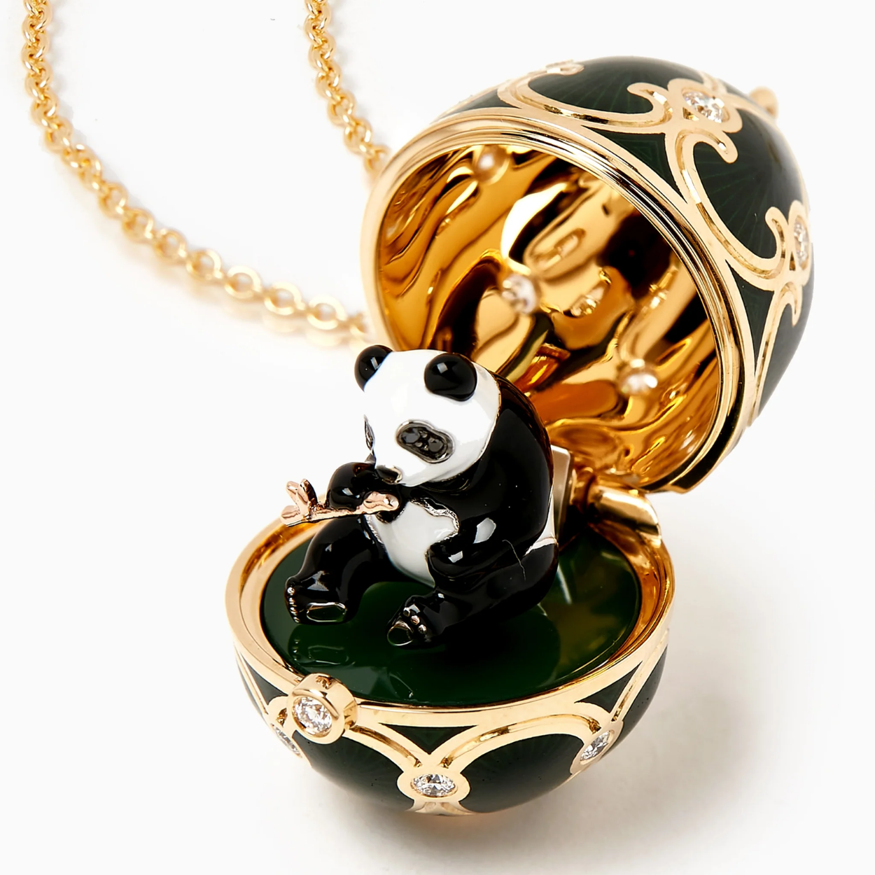 Fabergé Guilloché Enamel Panda Surprise Locket necklace