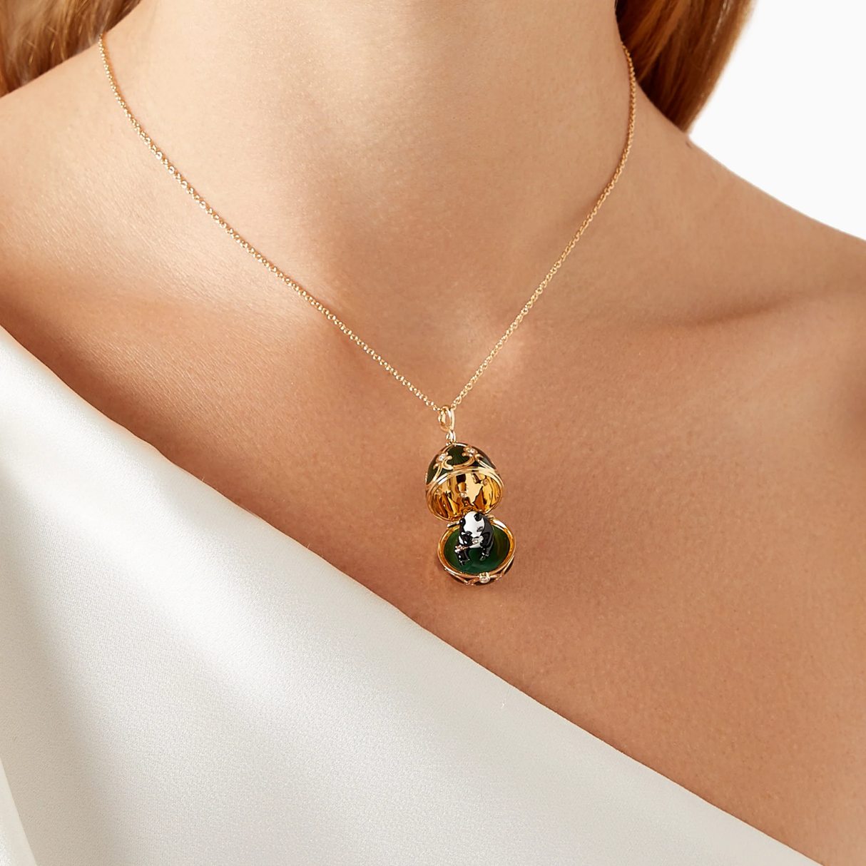 Fabergé Guilloché Enamel Panda Surprise Locket necklace