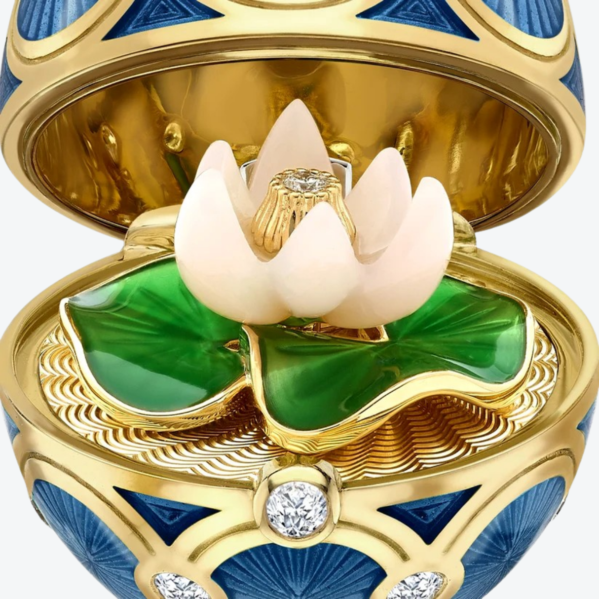 Fabergé Guilloché Enamel Water lily Suprise Locket necklace