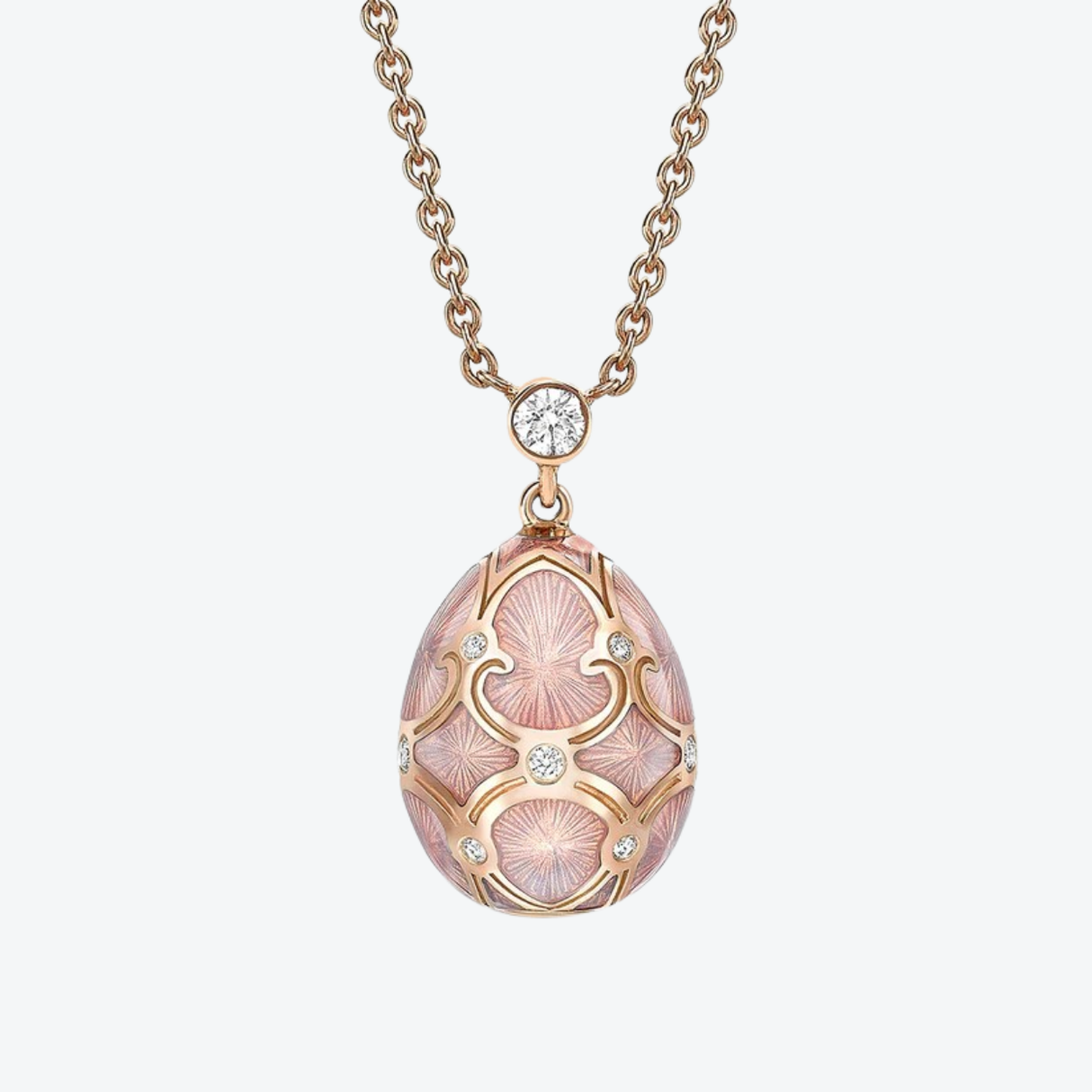 Fabergé Pink Guilloché Enamel Petite Egg Pendant necklace