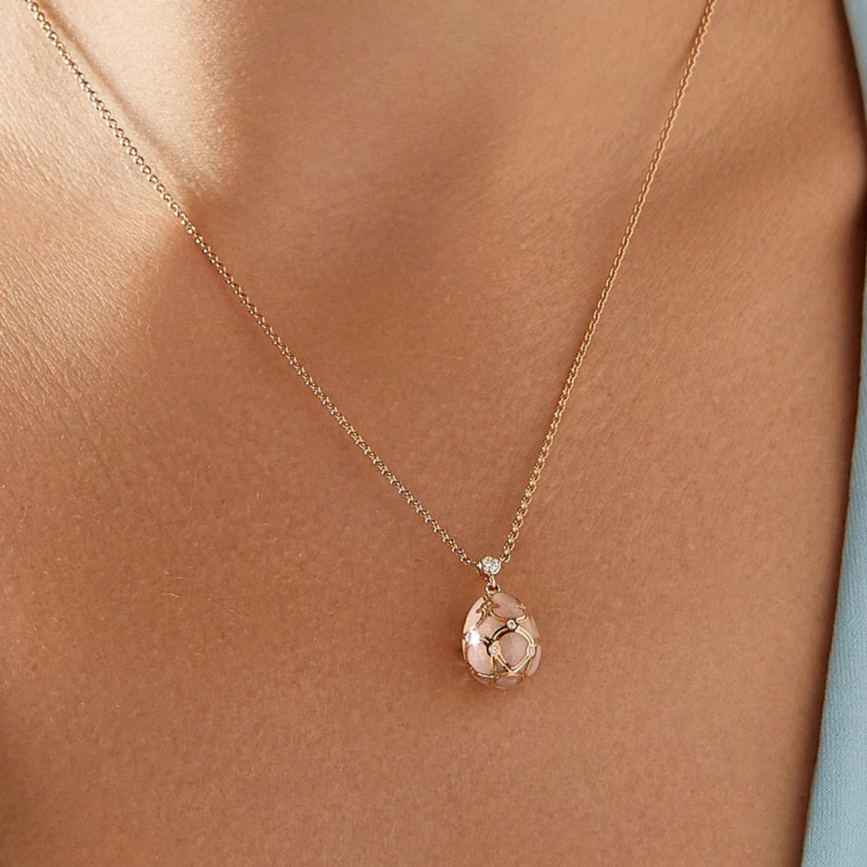 Fabergé Pink Guilloché Enamel Petite Egg Pendant necklace