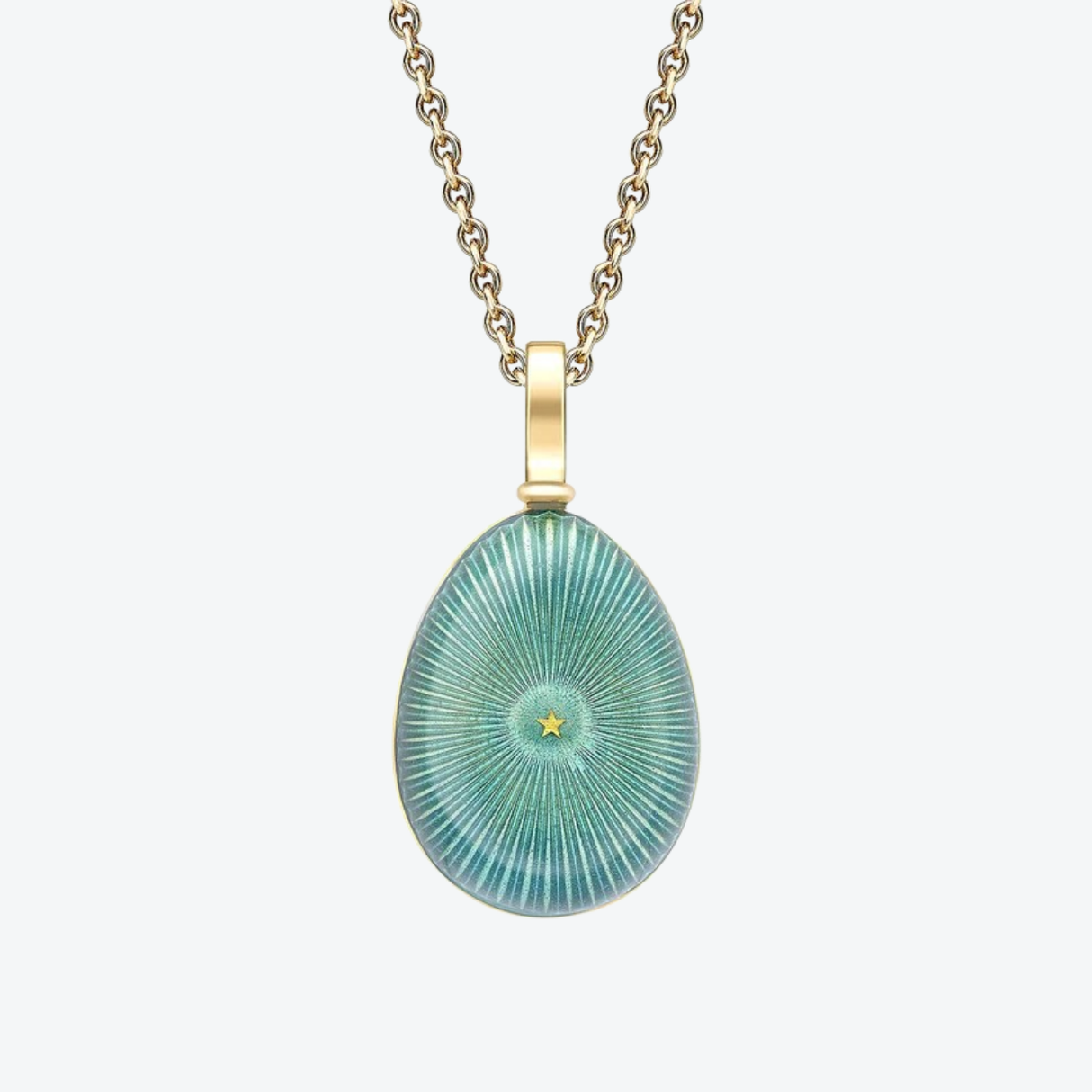 Fabergé Teal Enamel Starburst Egg Pendant necklace