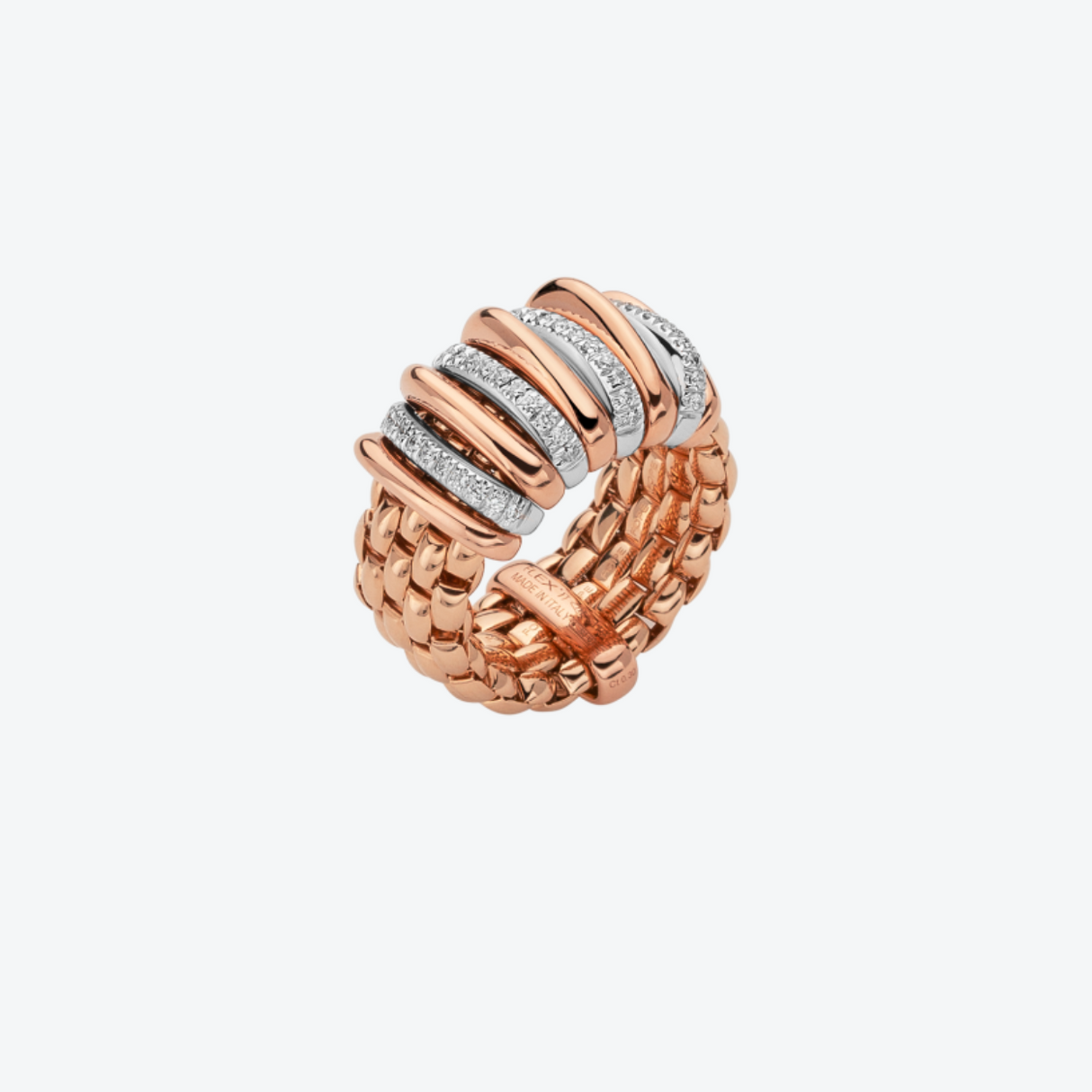 FOPE Panorama 18-karaats roségouden Flex'it ring met diamanten en gouden rondellen