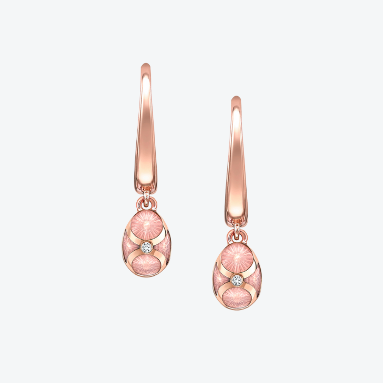 Fabergé Guilloché Enamel Hoop Egg Drop Earrings